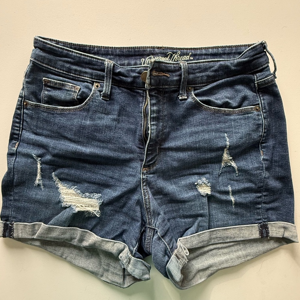 Universal Thread Women's Ripped Jean Shorts - Dark Blue
